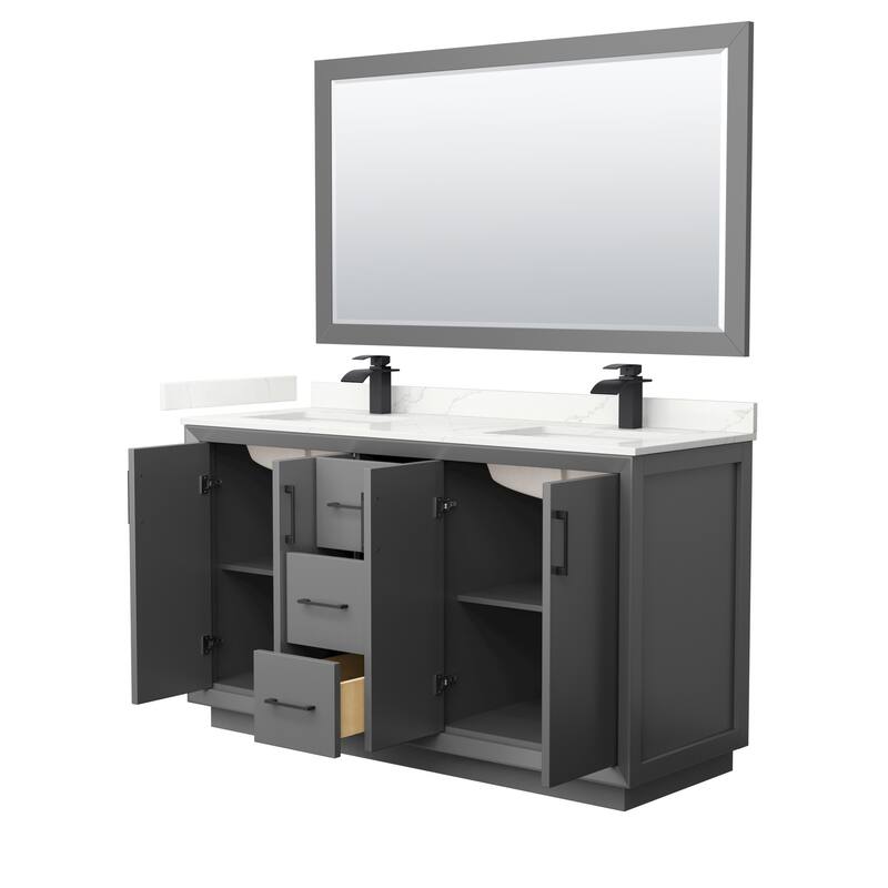 Strada 60-inch Double Vanity, Quartz Top, 58-inch Mirror