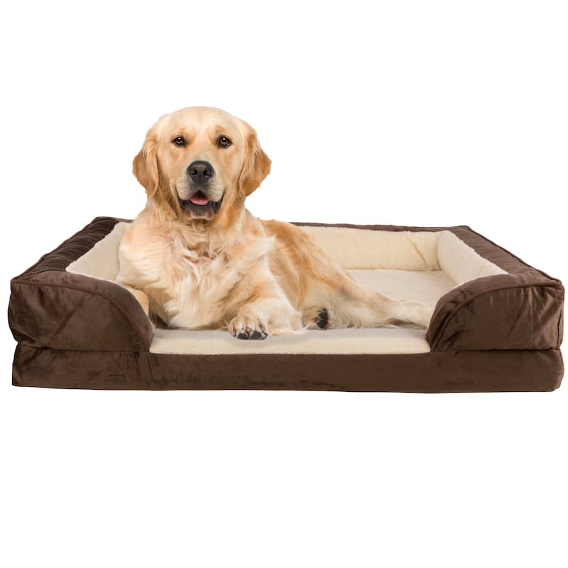 PETMAKER Orthopedic Dog Bed with Bolster and Removable Washable Cover - Brown