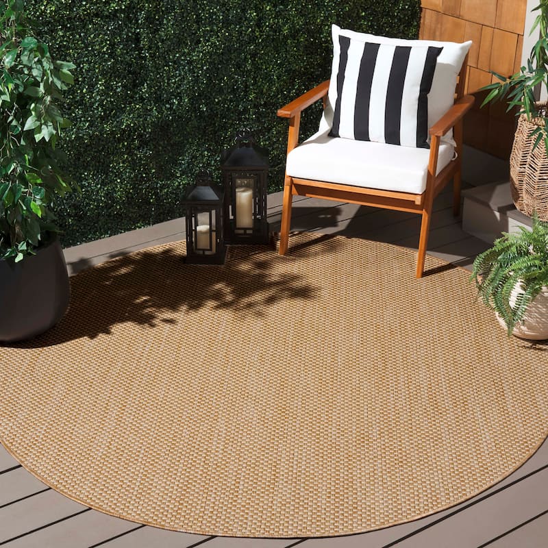 SAFAVIEH Courtyard Begajeta Indoor/Outdoor Waterproof Patio Backyard Rug. - 7'10" Round - Natural/Cream