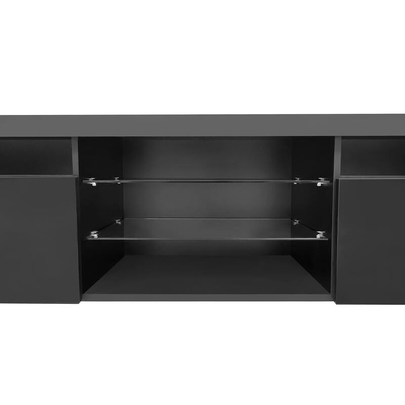 Black Versatile TV Cabinet Media Console TV Stand with LED Lights, Living Room Floor Storage Cabinet
