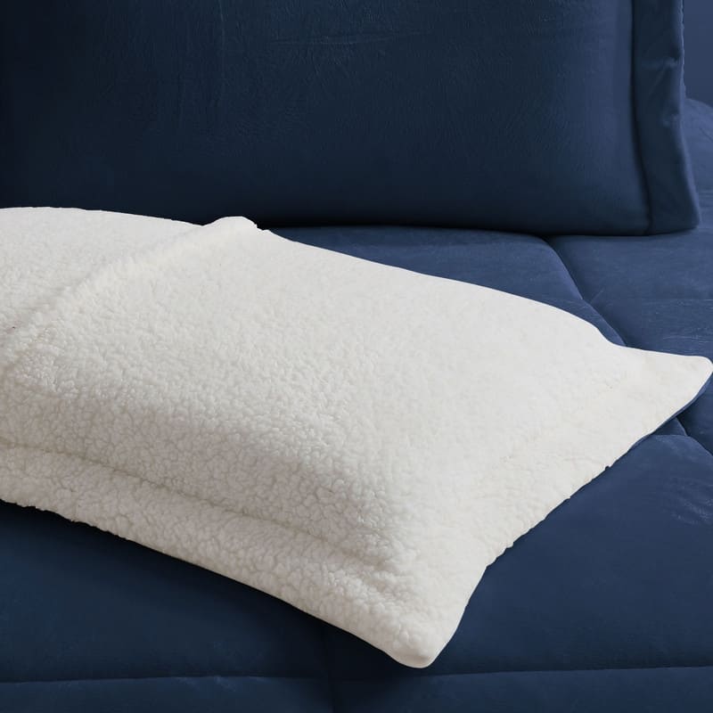 Swift Home Reversible Micromink and Sherpa Down Alternative Bedding Comforter Set - Navy - Queen
