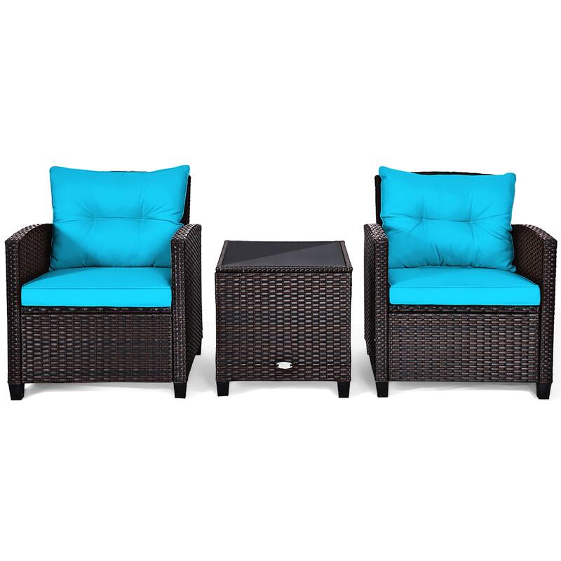 Costway 3PCS Patio Rattan Furniture Set Cushioned Conversation Set - See Details