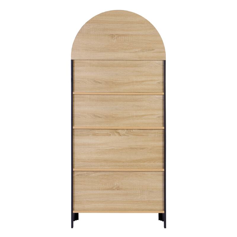 61" Mid-Century Modern Arched Bookcase With Storage Doors - 5-Tier Black Display Cabinet