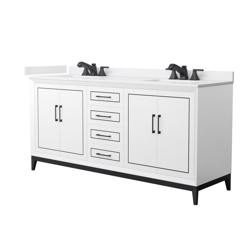 Wyndham Collection WCH5151-72D-VCA-US3MXX Marlena 72" Free Standing - White / White Cultured Marble Top / Matte Black
