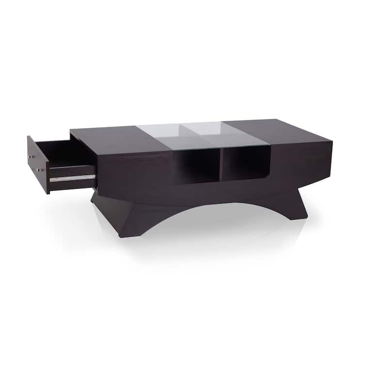 Furniture of America Angelic Contemporary Storage Coffee Table with Glass Insert