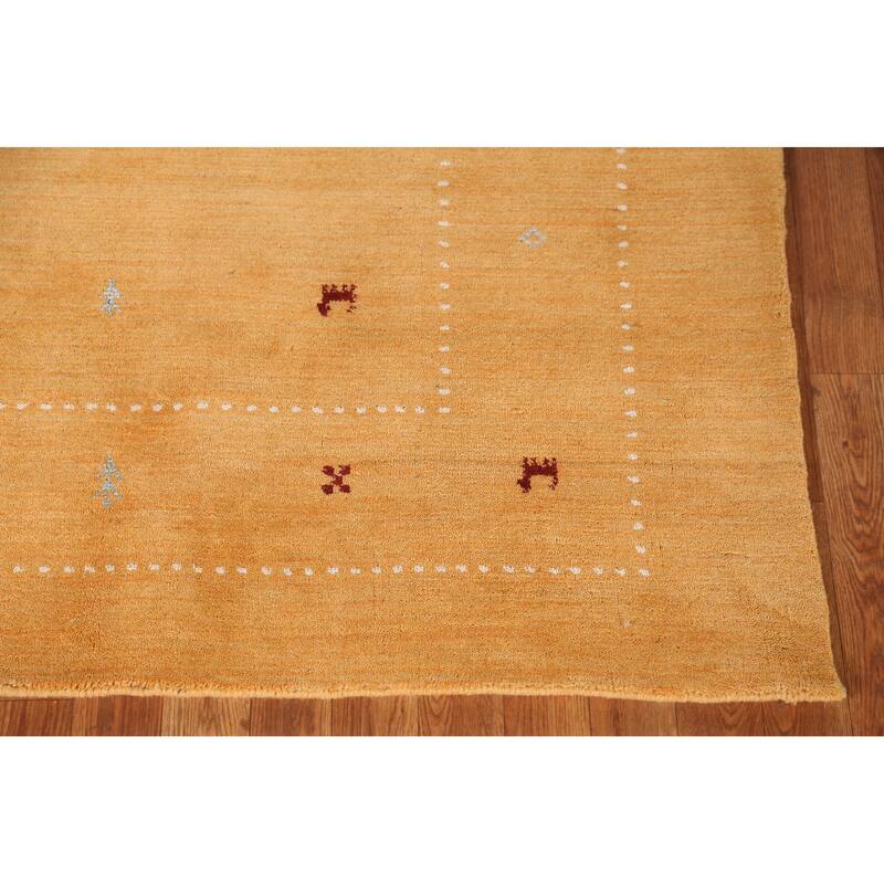 Gold Animals Gabbeh Indian Rug Handmade Wool Carpet - 4'8" x 6'3"