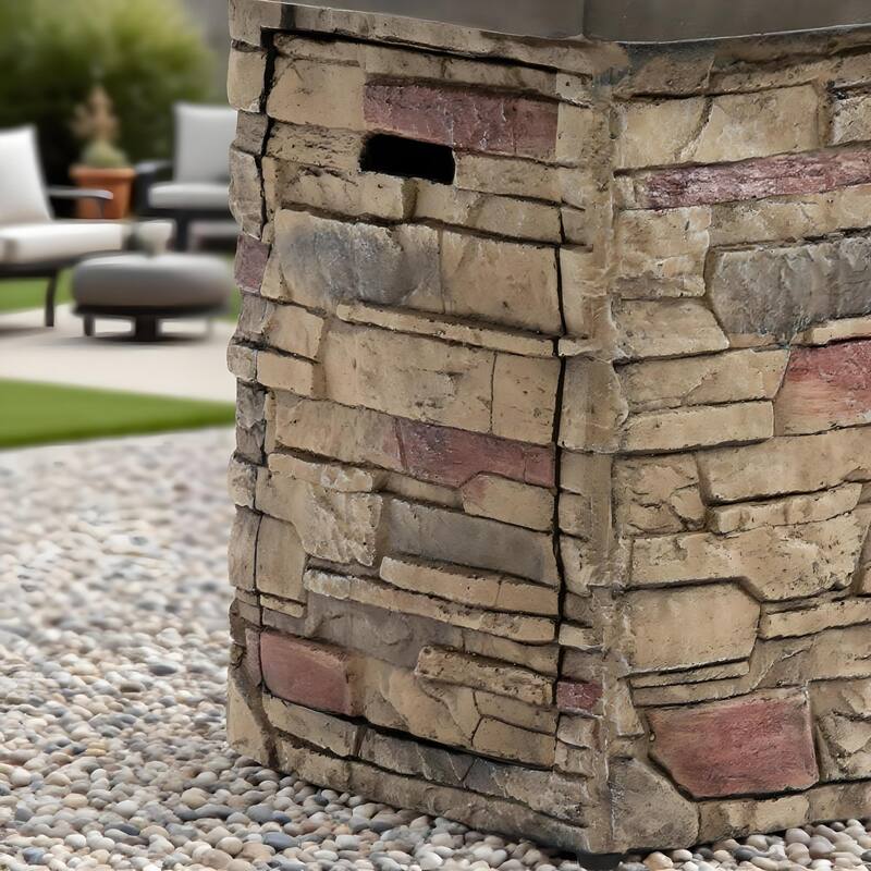 GDFStudio - Modern Outdoor 42" Propane Gas Fire Pit Table with Hidden Tank Storage & Removable Steel Lid, Cover Included