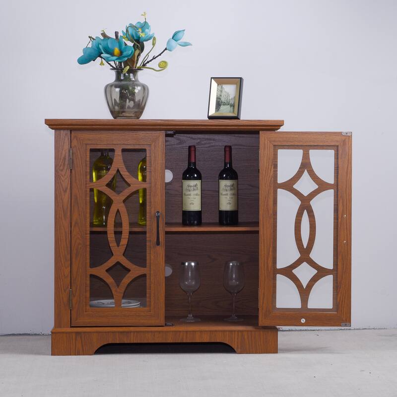 Spacious size sideboard 2 clear tempered glass doors buffet with adjustable shelf