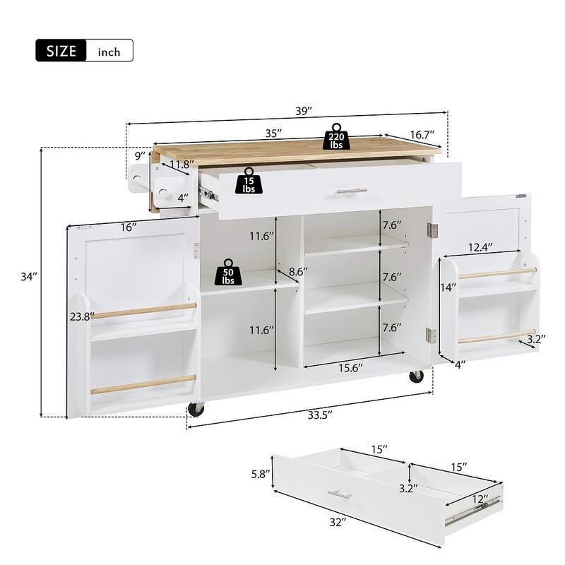 Rolling Kitchen Island Cart with Wheels , Drawer, Storage Racks