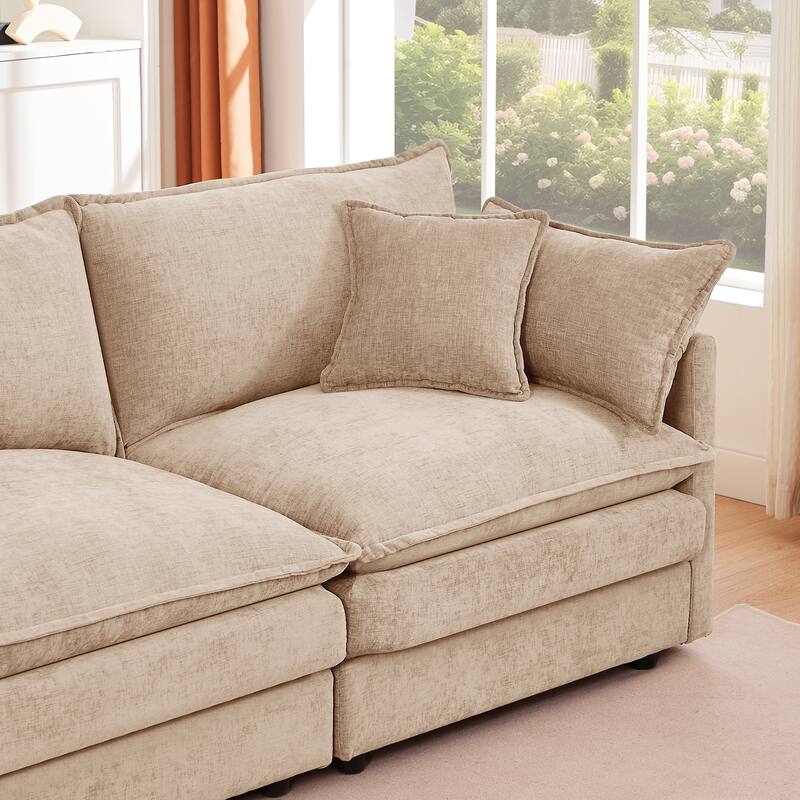 L Shape Modular Sectional Sofa Chenille Upholstered Couch wOttoman