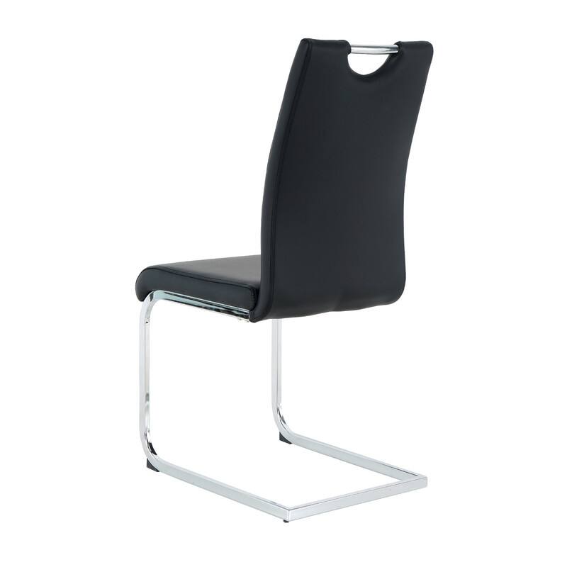 Modern Dining Room Chairs with Faux Leather Padded Seat and Chrome Metal Legs（Set of 2）