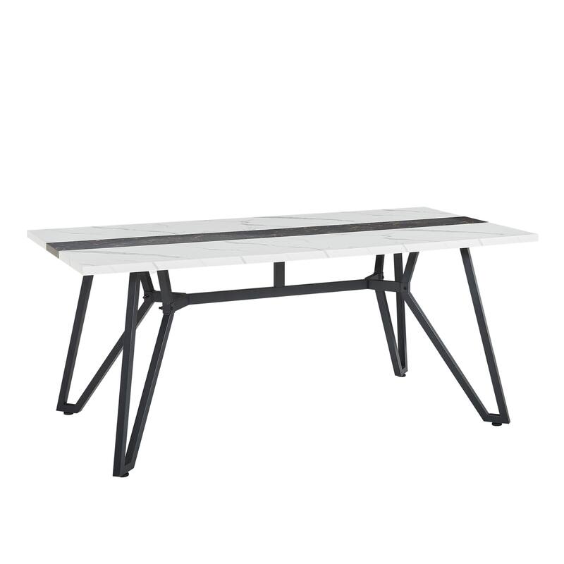 70.9" Large Dining Table for 6-8, Modern Farmhouse Kitchen Table with Spacious Tabletop & V-Shaped Steel Base, Adjustable Legs
