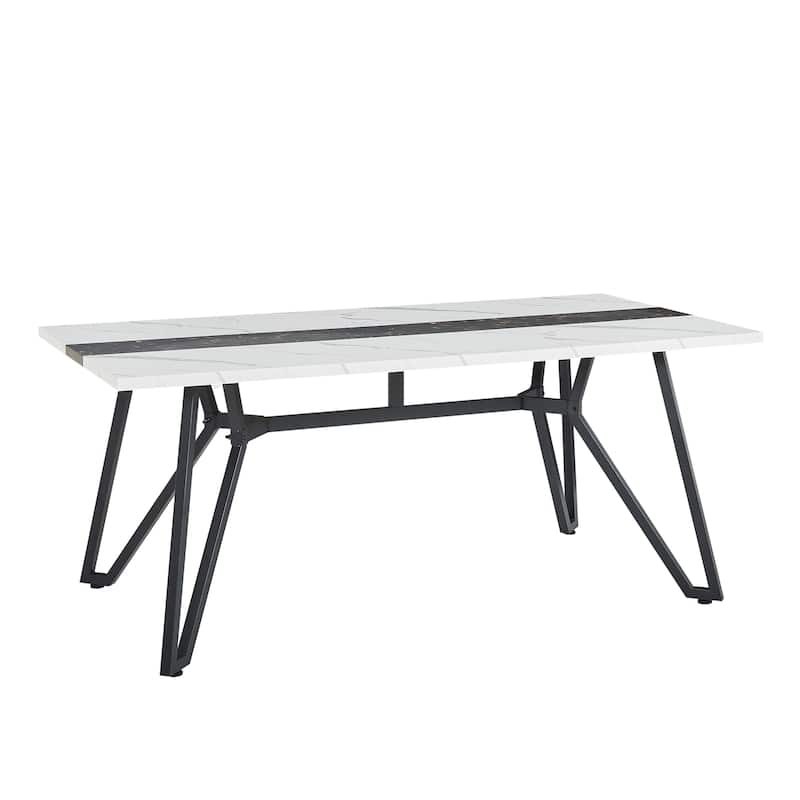 Elegant 70.9" Rectangular Dining Table – Premium Marble-Grain Waterproof Surface, 8-Seater Design with Adjustable Height Legs‌.