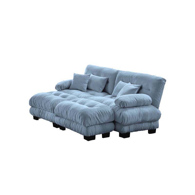 94.4" 2-Seater Chenille Cloud Couch with 4 Pillows and 2 Ottomans(Convertible Sleeper Sofa)