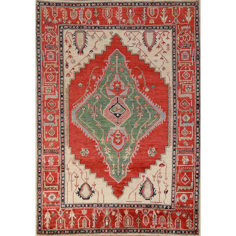 Vegetable Dye Heriz Serapi Oriental Rug Hand-Knotted Wool Carpet - 4'1"x 6'8"