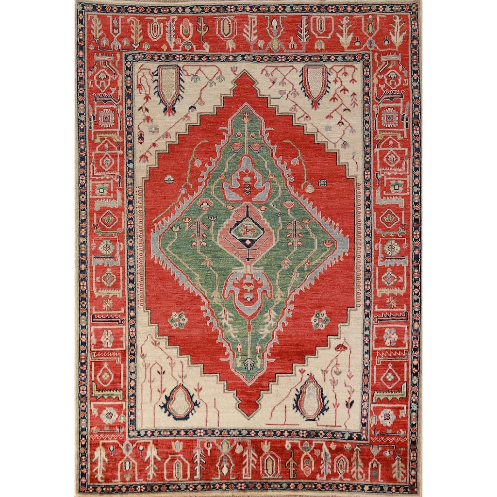 Vegetable Dye Heriz Serapi Oriental Rug Hand-Knotted Wool Carpet - 4'1"x 6'8"