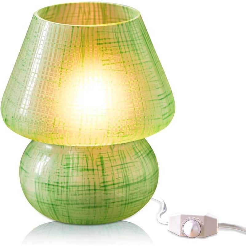Mushroom White Glass Dimmable LED Table Lamp with E26 Socket Modern - Green Lattice Glow