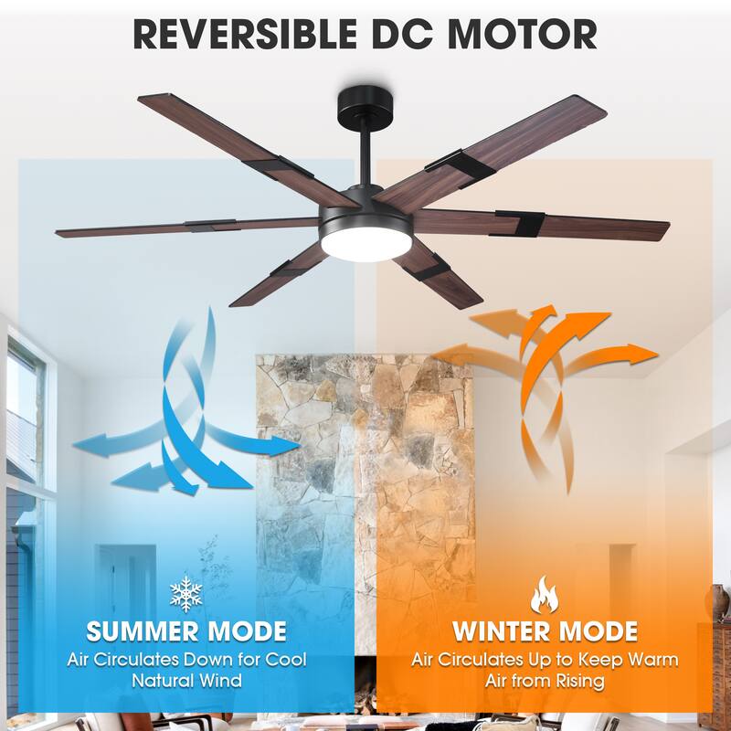 60 in.Smart Matte Black Integrated LED Dimmable Ceiling Fan with Light and Remote and APP Control