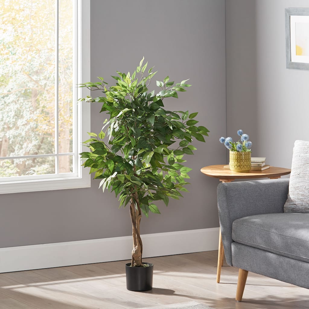 120cm Artificial Ficus Tree in Pot Indoor Outdoor Home Decor - Green