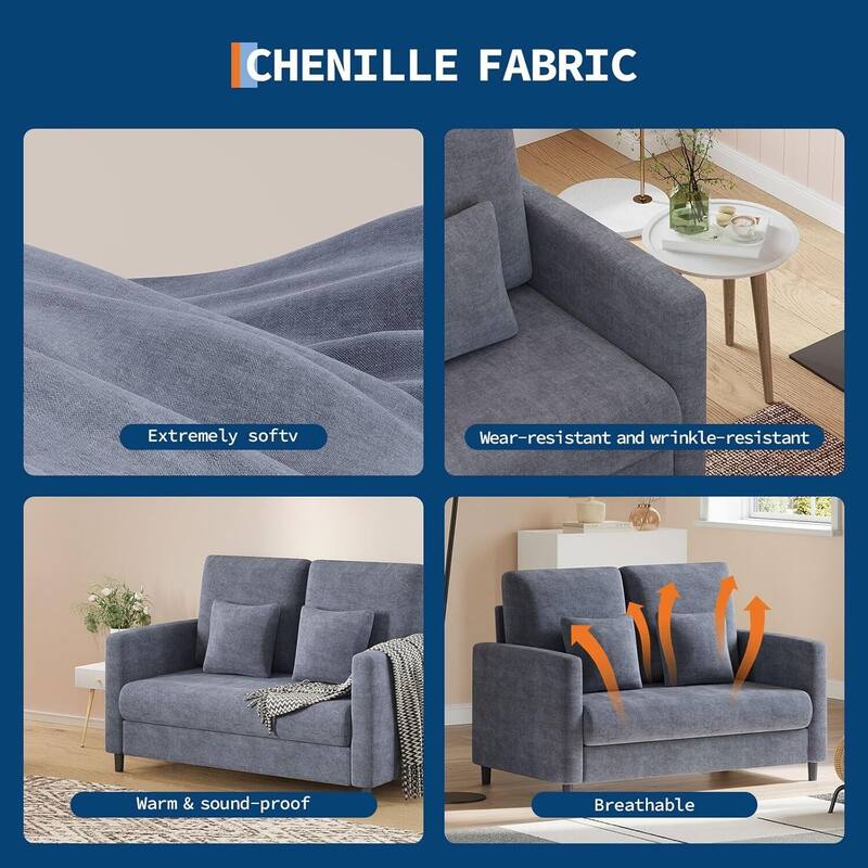 51" Sofa Accent Chair, Chenille Loveseat Reading Couch