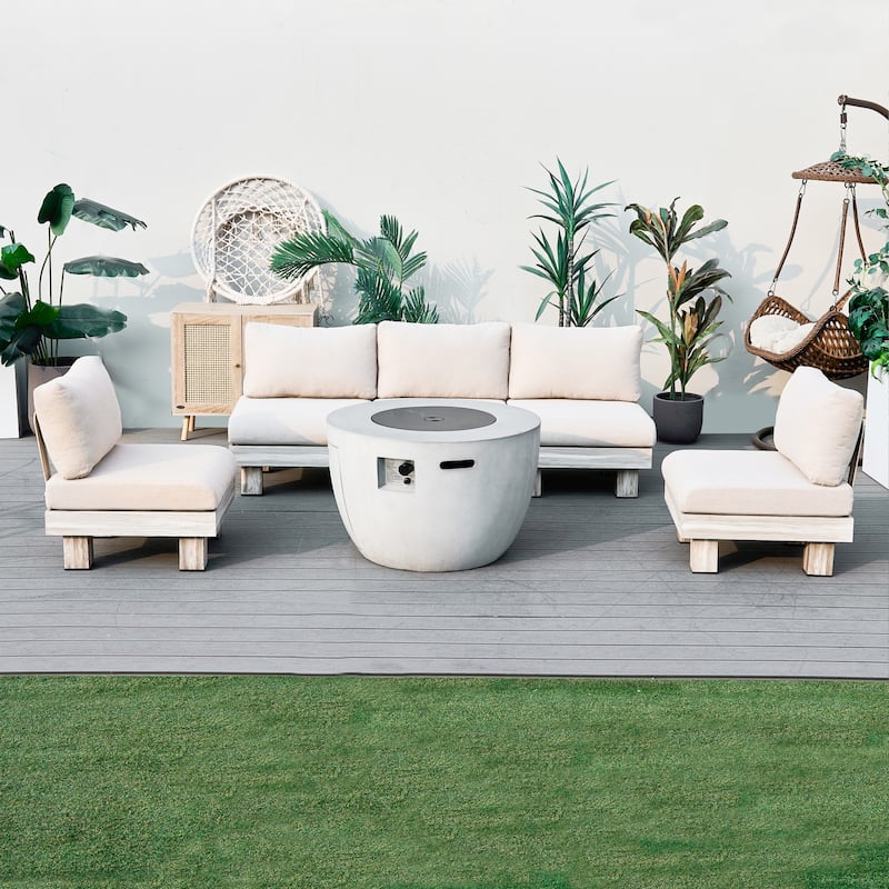 5/7-Seat Multifunctional Outdoor Fire Pit Sofa Set Conversation Set with Semicircle Fire Pit Table