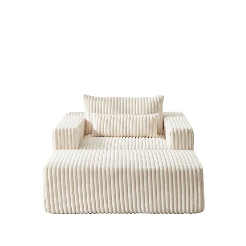 Roomfitters 62.5" Modern Corduroy Lounge Chair with Removable Ottoman, Stylish Sleeper Sofa with Pillows, for Living Room