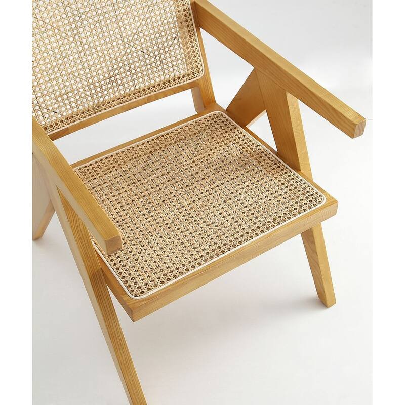 Manhattan Comfort Giverny Dining Chair in Black and Natural Cane - Set of 2