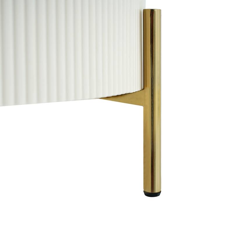 Modern Round Coffee Table with 2 Large Drawers and Golden Legs