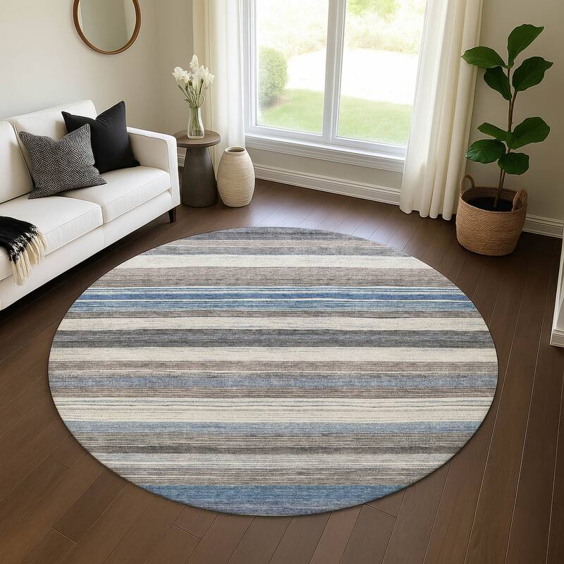 Premium Washable Super Soft Striped Mayfield Rug - Denim - 8' x 8'