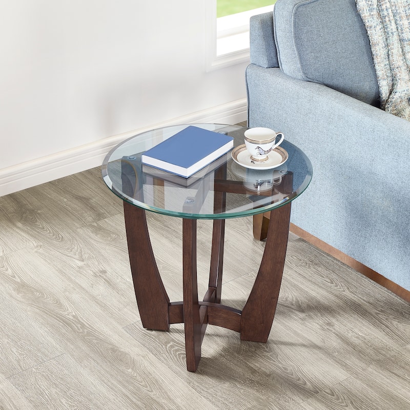 23.5-Inch Round Tempered Glass Coffee Table - Modern Centerpiece for Compact Spaces‌ - 23.5 inch - Cherry