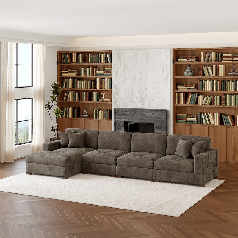 Modern Oversized Chenille Modular Sectional Sofa With Chaise