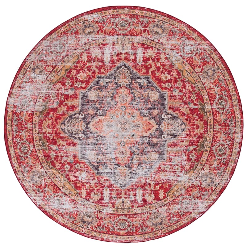 SAFAVIEH Tucson Machine Washable Slip Resistant Effa Traditional Rug - 6' Round - Rust/Gold