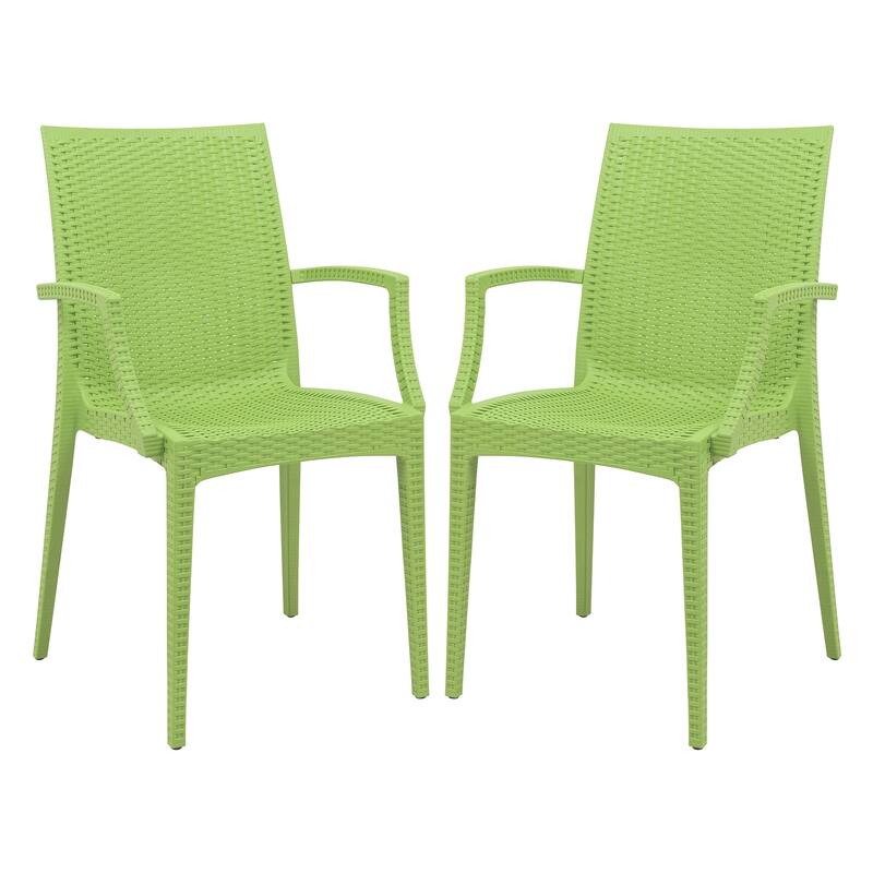 LeisureMod Mace Weave Design Outdoor Patio Armchair (Set of 2) - Green