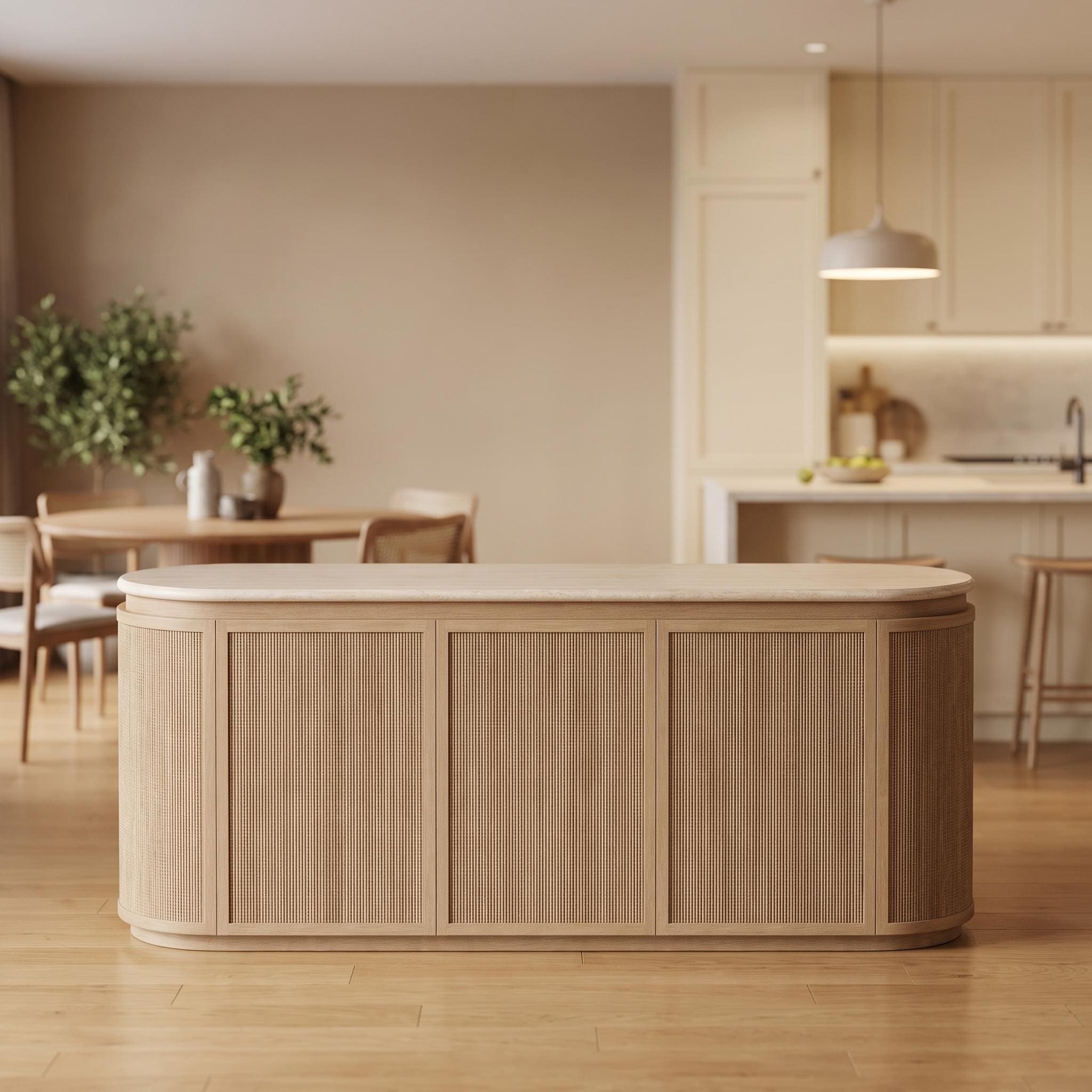 GDFStudio - 72" Stone Top Server Cabinet with Rope Front and Soft-Close Hinges Storage Cabinet