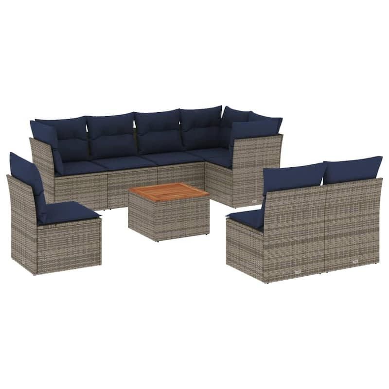 vidaXL Patio Sofa Set with Cushions Outdoor Furniture 9 Piece Poly Rattan - 24.4" x 24.4" x 27.2"