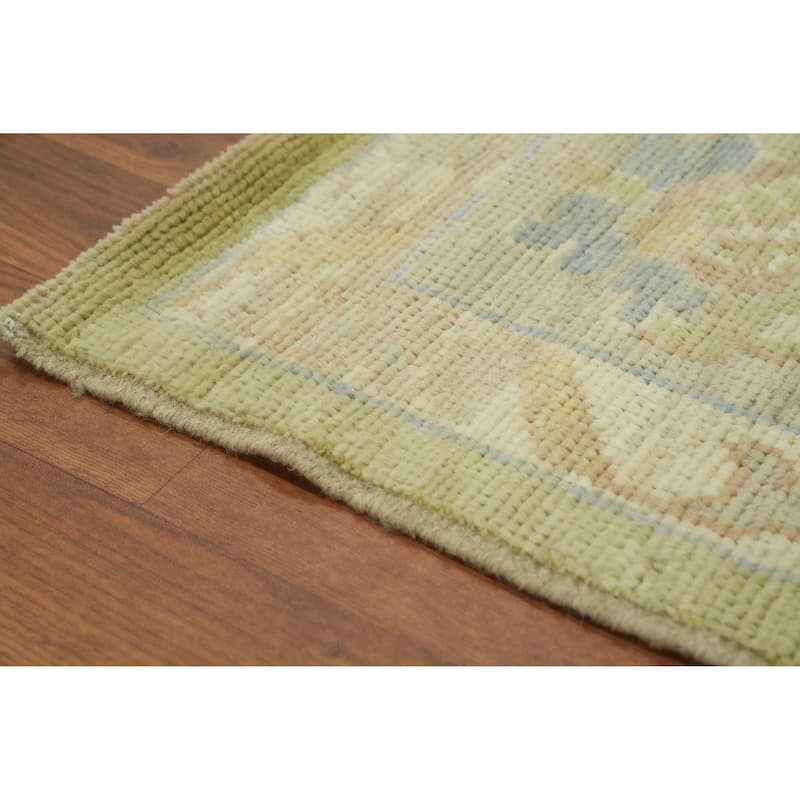 Vegetable Dye Green Oushak Turkish Area Rug, Floral Geometric Carpet - 11' 11'' X 9' 3''