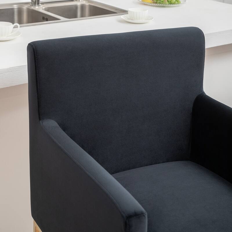 SEYNAR Mid Century Modern Velvet Accent Armrest 27-inch Tall Bar Stool Set of 2 with Metal Frame