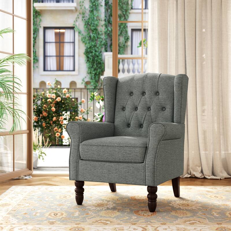 Tufted Wingback Upholstered Accent Chair for Living room - Gray Linen