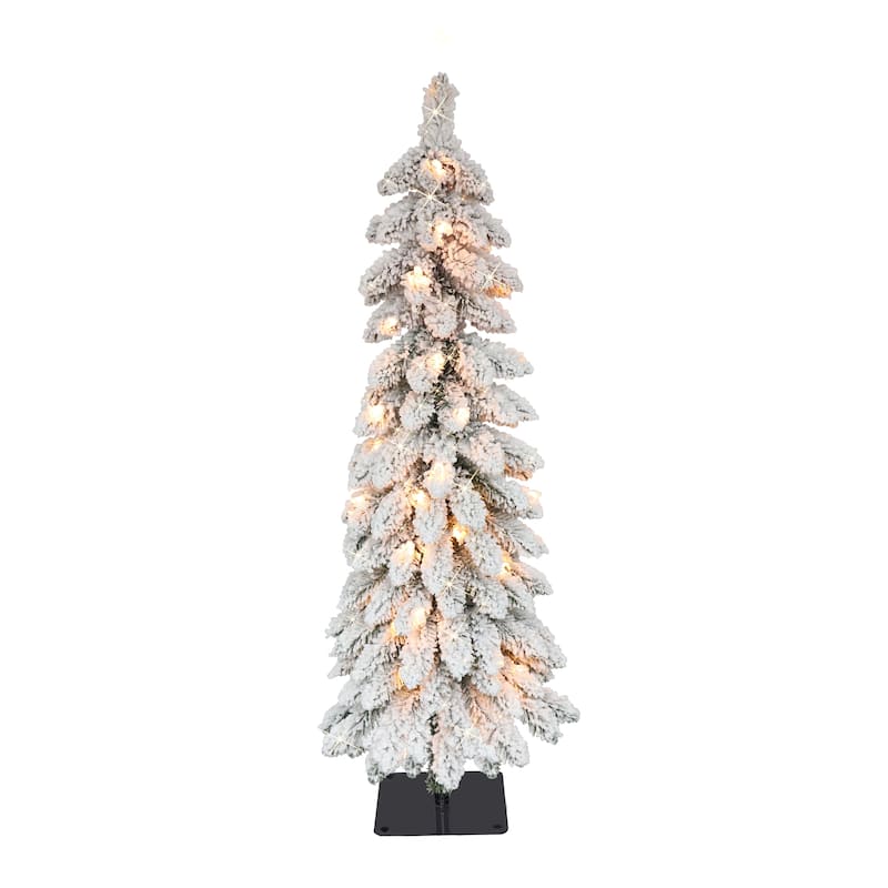 Puleo International Pre-Lit 3' Flocked Pencil Alpine Artificial Christmas Tree