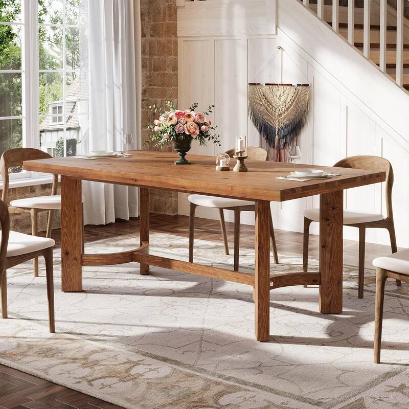 63" Solid Wood Dining Table for 4-6, Farmhouse Rectangle Kitchen Table - Walnut - 63" L × 31.5" W × 29.9" H