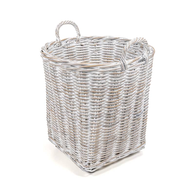 happimess Arbour Rustic Hand-Woven Rattan Nesting Baskets with Wheels and Handles, White Wash/Kubu Gray (Set of 2)