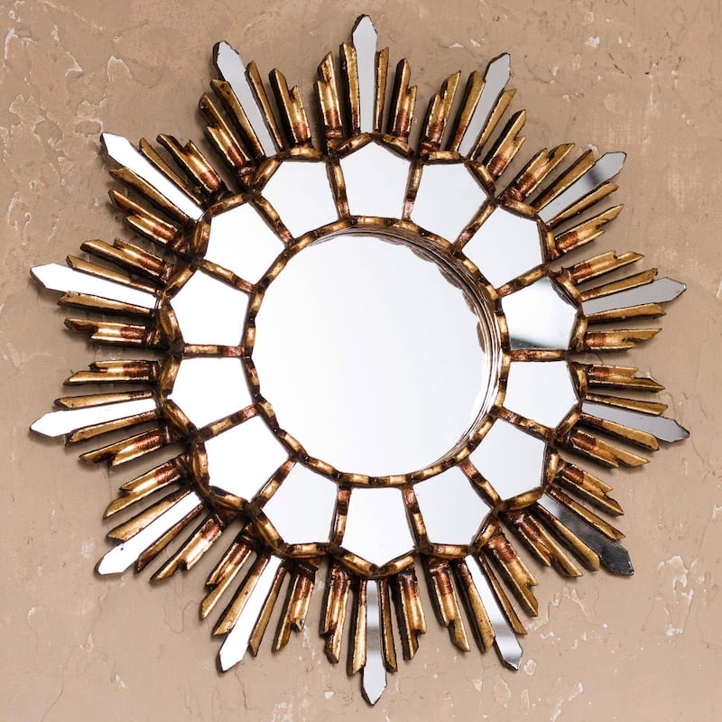 Handmade Golden Empire Bronze gilded cedar wood wall mirror (Peru) - 1.2" H x 11.5" D