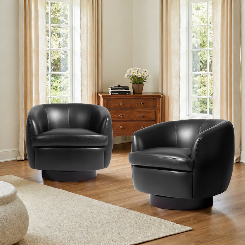 Upholstered Swivel Barrel Chair Set of 2 - Black