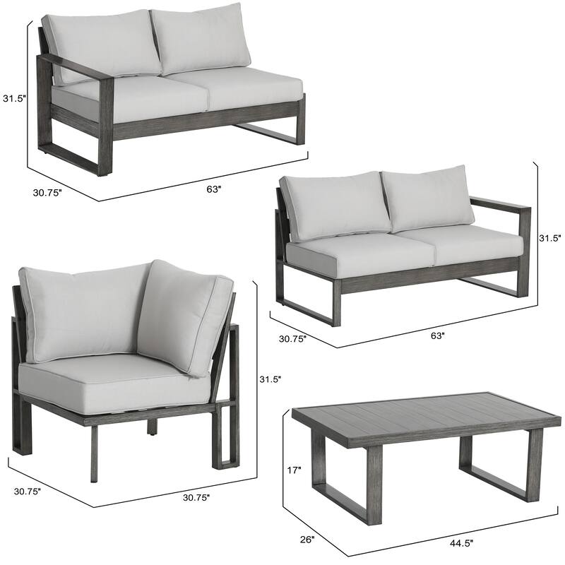 Walsh 4-Piece Outdoor Aluminum Sectional Sofa Set