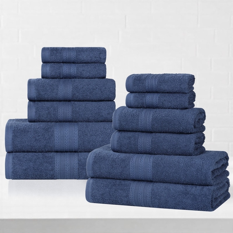 Superior Eco-Friendly Sustainable Cotton 12-Piece Bathroom Towel Set - Navy Blue