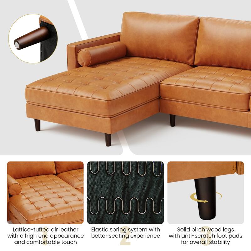 Costway 105'' Air Leather L-Shaped Sectional Sofa w/ Chaise Lounge & 2 - 105'' x 64.5'' x 33.5''