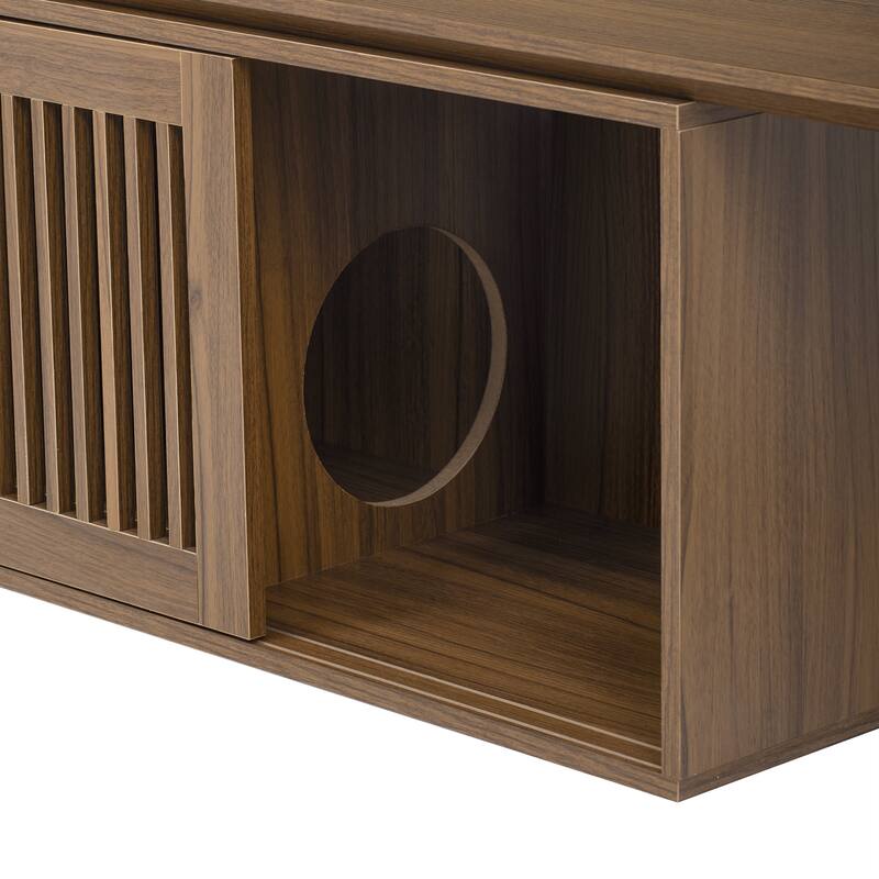 Extendable TV Stand with Cat Cushion, Modern TV Stand for TVs Up to 85", Entertainment Center with Sliding Door