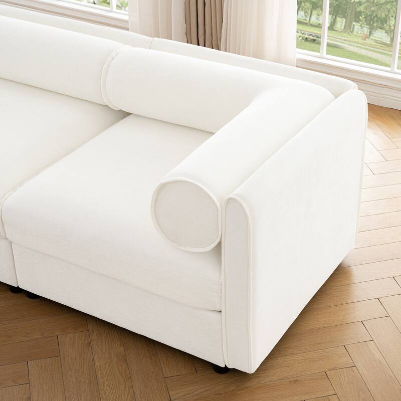 75.5" 2-Seater Chenille Sofa with Ottoman Storage, Cylindrical Backrest and Modular Design