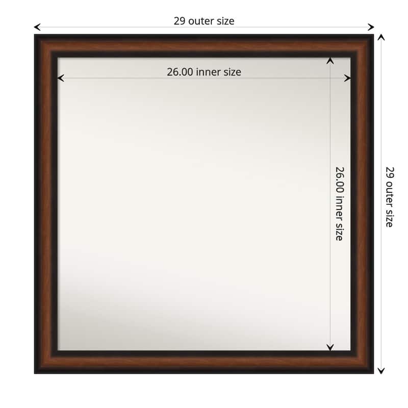 Non-Beveled Bathroom Wall Mirror - Yale Walnut Frame - 29 x 29 in - Yale Walnut