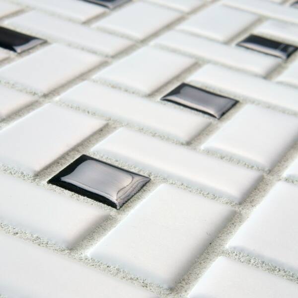 slide 2 of 4, Merola Tile Spiral Black and White 12-5/8" x 12-5/8" Porcelain Mosaic Tile